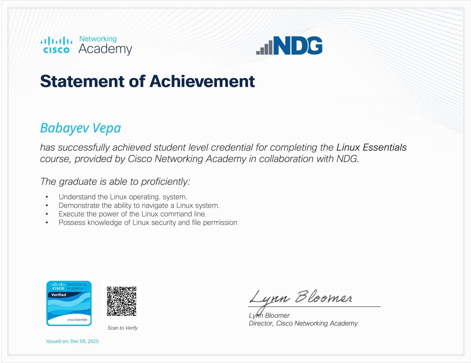 Linux Essentials – Statement of Achievement certification
